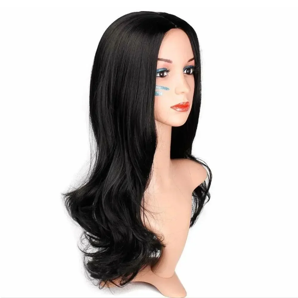 Women's Black Long Wavy Wig Long Curly Straight Synthetic Hair Fashion Looking